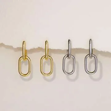 Stunning 14K Gold Paperclip Link Earrings for Women