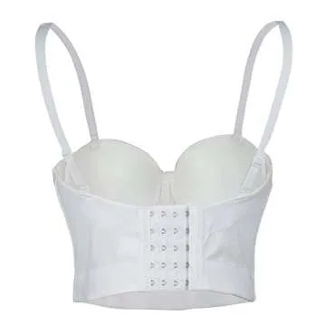 ELLACCI Woment's Pearls Beaded Bustier Crop Top Club Party Sexy Corset Top Bra White Large