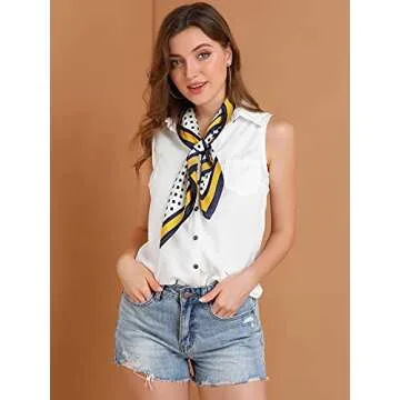 Allegra K 70cm Polka Dots Square Scarf Neck Scarves Kerchief Neckerchief Headband for Women 70 * 70cm/ 27.56 * 27.56 inches(L*W) Navy Blue Yellow