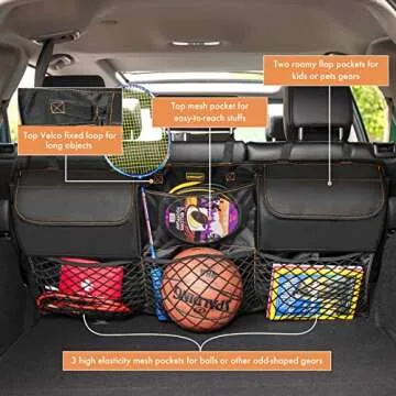 MARKSIGN Deluxe Trunk Organizer with 3 Mesh Pockets, High-elasticity Mesh Pockets for Balls, Top flap Pockets for Kids and Pets, Reinforced Never-sag Design…