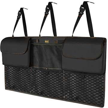 MARKSIGN Deluxe Trunk Organizer with 3 Mesh Pockets, High-elasticity Mesh Pockets for Balls, Top flap Pockets for Kids and Pets, Reinforced Never-sag Design…