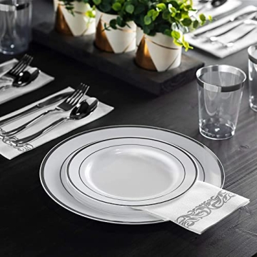 60 Silver Plastic Plates Set for Elegant Events