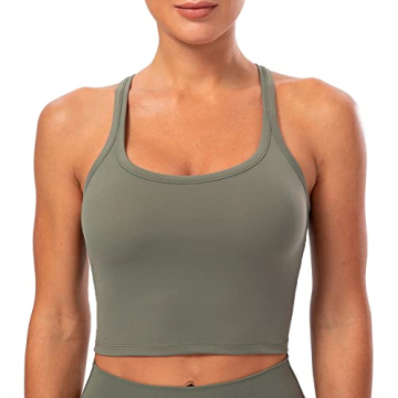 Lavento Women's Silky Olive Green Longline Sports Bra Yoga Top