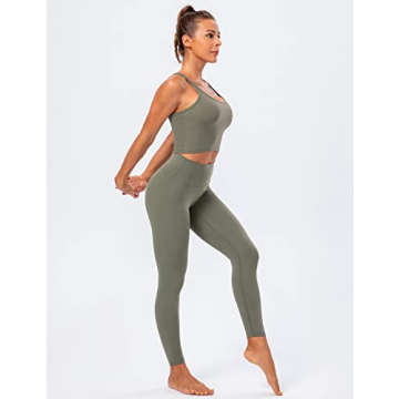 Lavento Women's Silky Olive Green Longline Sports Bra Yoga Top