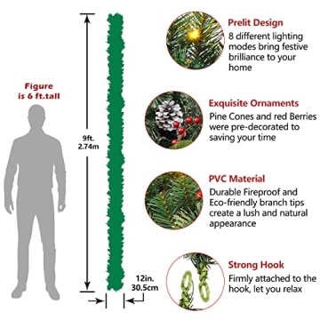 SHareconn 9FT Christmas Garland with Remote Color Lights