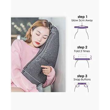 DesignNest Allocacoc DH0036 Aubergine Pillow, Comfort in just a Puff, Inflatable and Compact Pillow for Nap or Sleep, Travel Pillow