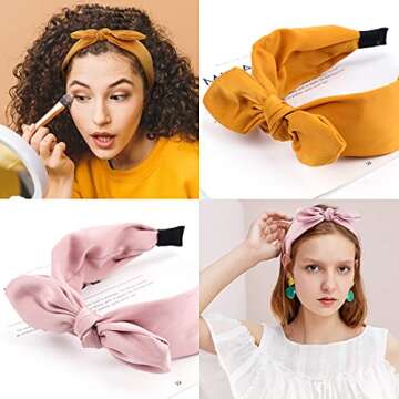 TOBATOBA Knotted Bow Headbands - Fashion Knot Bunny Ears Headbands for Women, Wide Solid Cute Hair A...