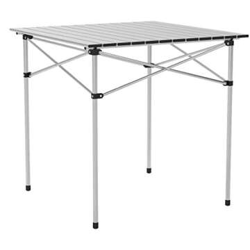 Deanurs Folding Tables Camping Roll Up Aluminum Portable Square Table for Outdoor Hiking Picnic,28" x 28" w/Carry Bag,Silver
