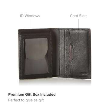 TUMI - Delta L-Fold Wallet with RFID Lock - Slim Bifold Leather Wallet - ID Window & Card Slots - Premium Gift Box - 4" x 3" - Black