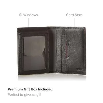 TUMI - Delta L-Fold Wallet with RFID Lock - Slim Bifold Leather Wallet - ID Window & Card Slots - Premium Gift Box - 4" x 3" - Black