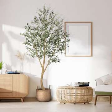 Realead 8ft Faux Olive Tree, Large Realistic Olive Trees Artificial Indoor, Tall Fake Olive Tree with Natural Wood Trunk and Lifelike Fruits for Home Office Decor