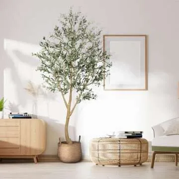 Realead 8ft Faux Olive Tree, Large Realistic Olive Trees Artificial Indoor, Tall Fake Olive Tree with Natural Wood Trunk and Lifelike Fruits for Home Office Decor