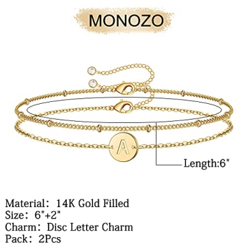 Personalized MONOZO Gold Initial Charm Bracelets