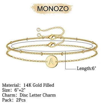 Personalized MONOZO Gold Initial Charm Bracelets