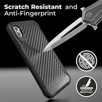 Kitoo Designed for iPhone X Case/Designed for iPhone Xs Case, Carbon Fiber Pattern, 10ft. Drop Tested, Wireless Charging - Black