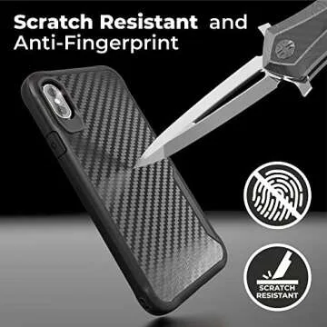Kitoo Designed for iPhone X Case/Designed for iPhone Xs Case, Carbon Fiber Pattern, 10ft. Drop Tested, Wireless Charging - Black