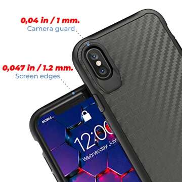 Kitoo Designed for iPhone X Case/Designed for iPhone Xs Case, Carbon Fiber Pattern, 10ft. Drop Tested, Wireless Charging - Black