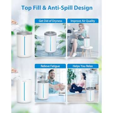 INSENVO Humidifiers for Bedroom Large Room, 4.5L Air Humidifier for Plants Baby Nursery Home Office, 1.18Gal Top Fill Ultrasonic Cool Mist Humidifiers with 3 Mist Levels, Auto Shut-Off, Night Light