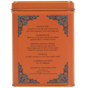 Harney & Sons Caffeinated Hot Cinnamon Sunset Black Tea with Orange and Cloves Tin 20 Sachets (Pack of 1)