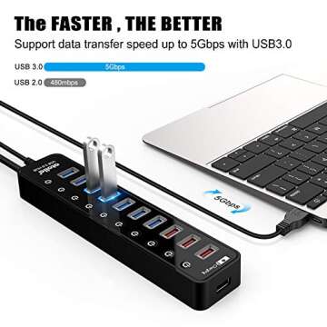 Powered USB 3.0 Hub, Atolla USB 3.0 Data Hub 11 Ports - 7 USB 3.0 Data Ports + 4 Smart Charging Port...