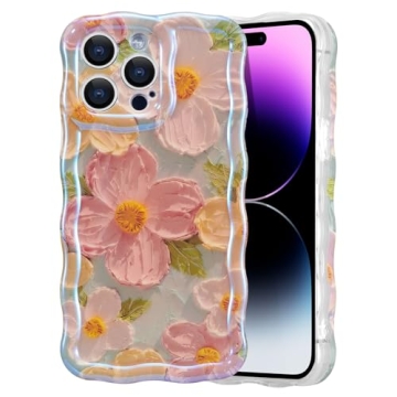 EYZUTAK Case for iPhone 14 Pro, Colorful Retro Oil Painting Printed Flower Laser Glossy Pattern Cute...