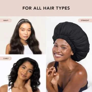 Kitsch XL Satin Sleeping Bonnets for Women - Softer Than Silk Hair Bonnet for Sleeping, Night Cap for Curly, Textured & Perfectly Styled Hair, Large Sleep Bonnets Prevents Breakage & Tangles - Black