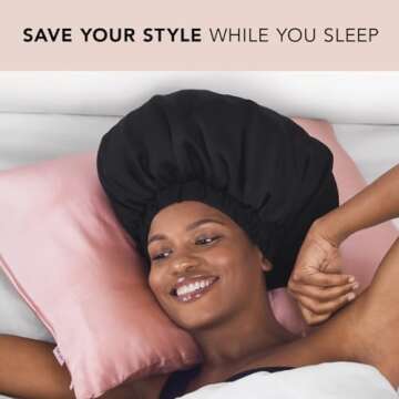 Kitsch XL Satin Sleeping Bonnets for Women - Softer Than Silk Hair Bonnet for Sleeping, Night Cap for Curly, Textured & Perfectly Styled Hair, Large Sleep Bonnets Prevents Breakage & Tangles - Black