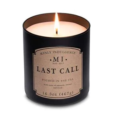 Manly Indulgence Last Call Scented Jar Candle, Cotton Wick, Premium Soy Blend White Wax, 60 hr Burn, Matte Black Jar Candle for Home and Men, 16.5 oz - USA Poured