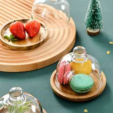 KVMORZE Mini Glass Dessert Dome with Base, Small Decorative Cake Tray with Glass Dome Cover, Cake Fr...