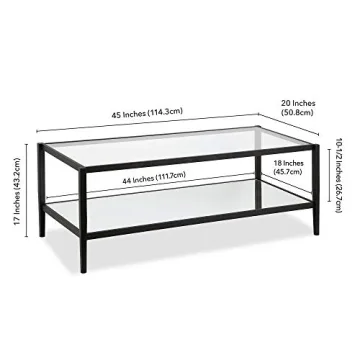 Henn&Hart 45" Wide Rectangular Coffee Table with Mirror Shelf in Blackened Bronze, Modern coffee tables for living room, studio apartment essentials