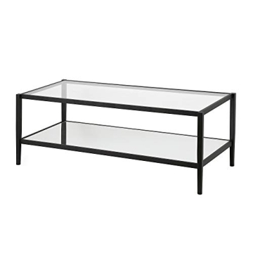 Henn&Hart 45" Wide Rectangular Coffee Table with Mirror Shelf in Blackened Bronze, Modern coffee tables for living room, studio apartment essentials