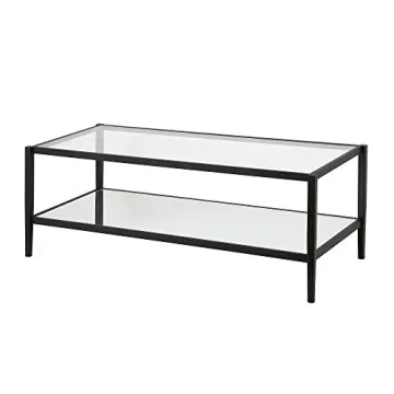 Henn&Hart 45" Wide Rectangular Coffee Table with Mirror Shelf in Blackened Bronze, Modern coffee tables for living room, studio apartment essentials
