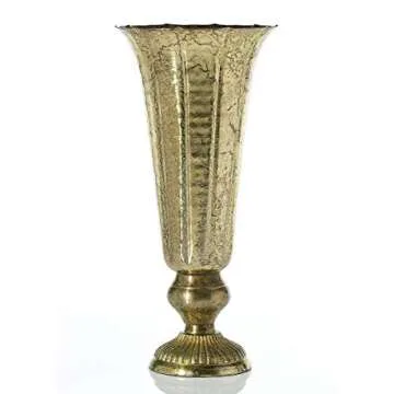 Afloral Distressed Gold Metal Fluted Vase