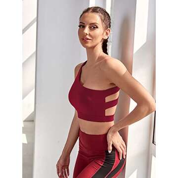 Verdusa Women's Cut Out One Shoulder Padded Support Yoga Sports Bra Red M