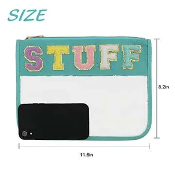BCRMPT Chenille Letter Clear Flat Pouch for Travel