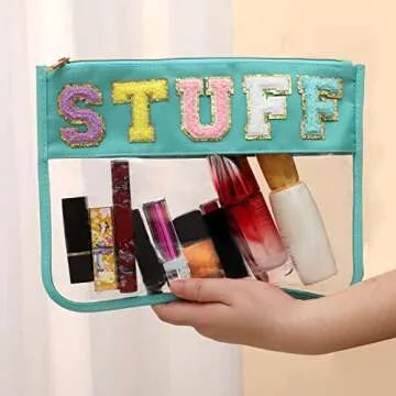 BCRMPT Chenille Letter Clear Flat Pouch for Travel