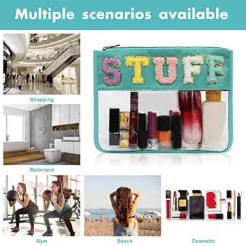 BCRMPT Chenille Letter Clear Flat Pouch for Travel