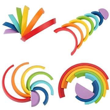 Montessori Wooden Rainbow Toy Colored Arch Bridge Blocks Set Shape Sorting Game Learning Toy Stacker Nesting Assembly Puzzle Piece