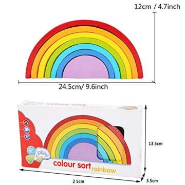 Montessori Wooden Rainbow Toy Colored Arch Bridge Blocks Set Shape Sorting Game Learning Toy Stacker Nesting Assembly Puzzle Piece