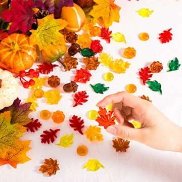 Whaline 220 Pcs Acrylic Fall Decorations, Mini Fall Leaves Pumpkin Marbles Pine Cones Autumn Table Scatter Vase Filler for Fall, Autumn and Thanksgiving Decor, Preschool Counting