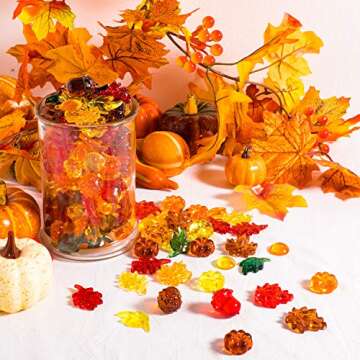 Whaline 220 Pcs Acrylic Fall Decorations, Mini Fall Leaves Pumpkin Marbles Pine Cones Autumn Table Scatter Vase Filler for Fall, Autumn and Thanksgiving Decor, Preschool Counting