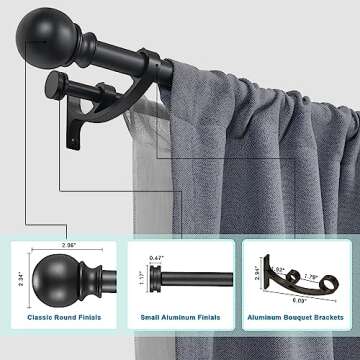 Lwiiom Double Curtain Rods with Aluminum Bouquet Brackets and Round Finials,Matte black Curtain Rods...