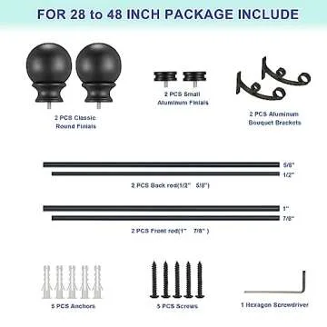 Lwiiom Double Curtain Rods with Aluminum Bouquet Brackets and Round Finials,Matte black Curtain Rods for Windows 28 to 48 inch,1-Inches Front and 5/8 Inches Back Double Window Drapery Rod
