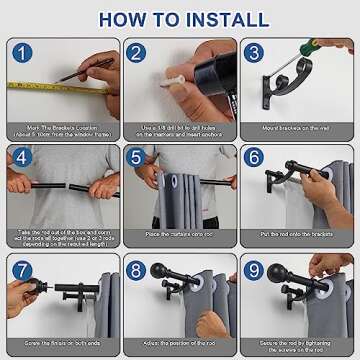 Lwiiom Double Curtain Rods with Aluminum Bouquet Brackets and Round Finials,Matte black Curtain Rods for Windows 28 to 48 inch,1-Inches Front and 5/8 Inches Back Double Window Drapery Rod