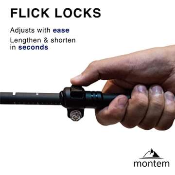 Montem Ultra Strong Trekking, Walking, and Hiking Poles - One Pair (2 Poles) - Collapsible, Lightweight, Quick Locking, and Ultra Durable (Black Matte (EVA Foam Grip))