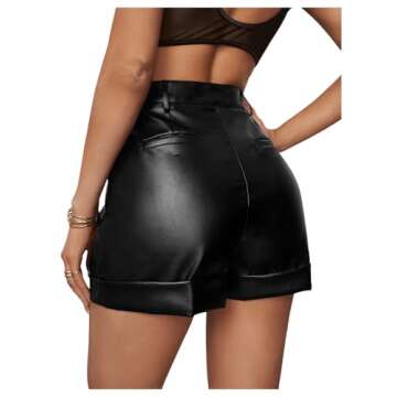 WDIRARA Women's High Waisted PU Leather Shorts Roll Hem Shorts with Pockets Black S