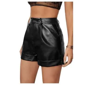 WDIRARA Women's High Waisted PU Leather Shorts with Pockets