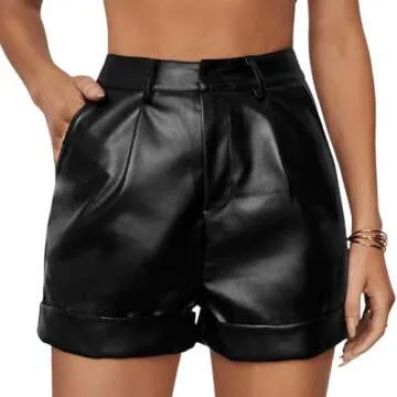 WDIRARA Women's High Waisted PU Leather Shorts with Pockets