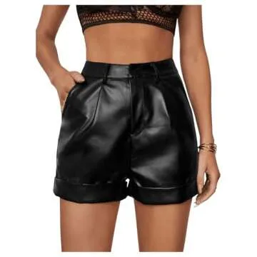 WDIRARA Women's High Waisted PU Leather Shorts with Pockets