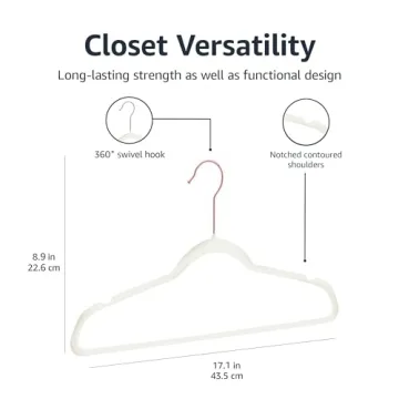 Stylish Velvet Non-Slip Clothes Hangers - 50-Pack Ivory/Rose Gold
